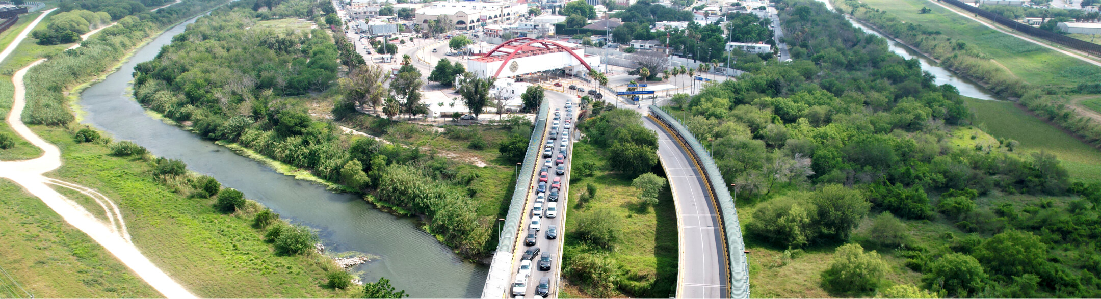 Overhead shot of traffic crossing Gateway Bridge